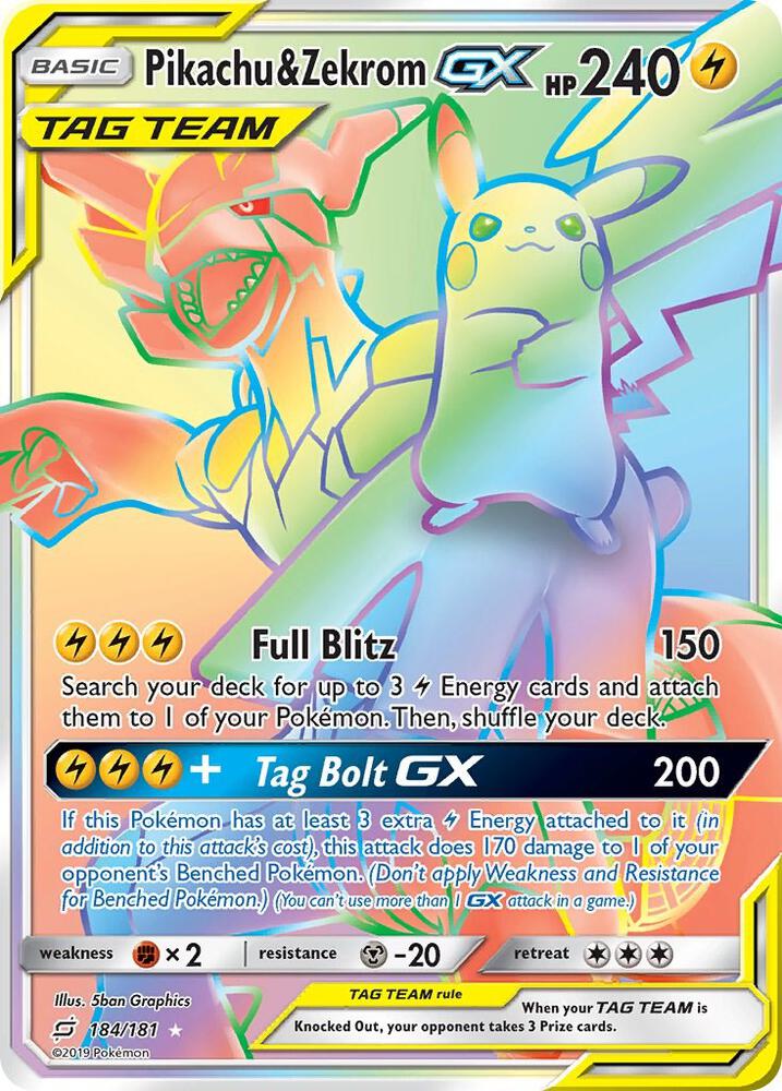 Pikachu & Zekrom GX (Secret) - 184/181 - Secret Rare