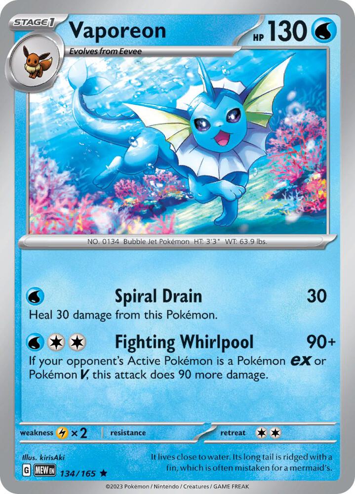 Vaporeon - 134/165 - Rare