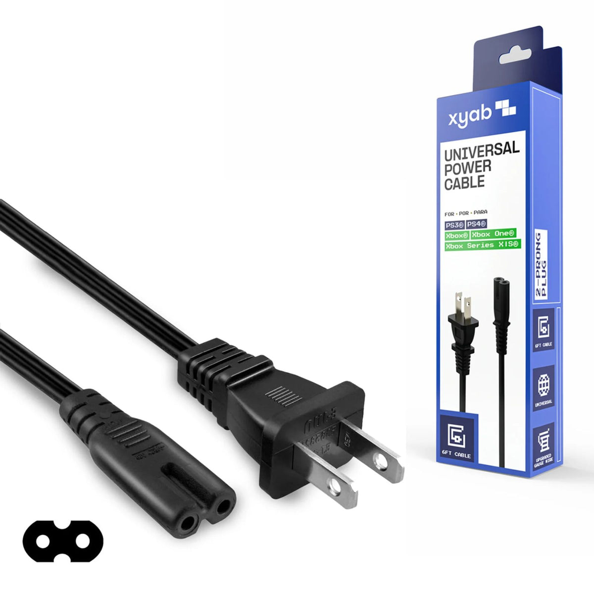 2 Prong Basic Power Cable - PS1 / PS2 / PS3 / PS4 / PS5 / PSVita / Xbox 1st Gen / Xbox Series X / S / PC